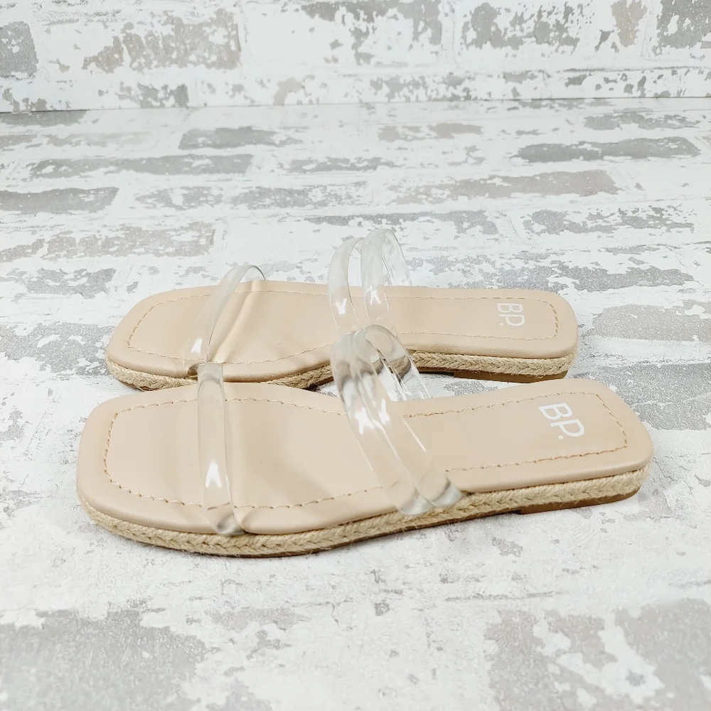 NEW BP Viola Cream Square Toe Summer Casual Flat Slide Sandals D1024